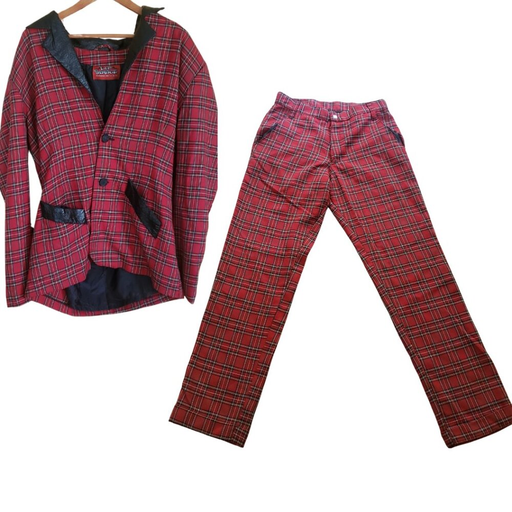 Vtg 1990's Grunge/Goth/Punk red plaid jacket and pants